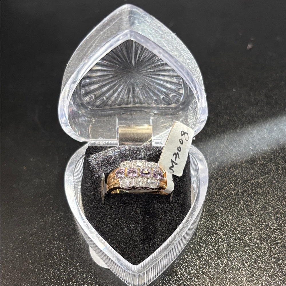 Gold-Tone Women’s Multi-Stone Ring with Purple and Clear Stones 
size 9